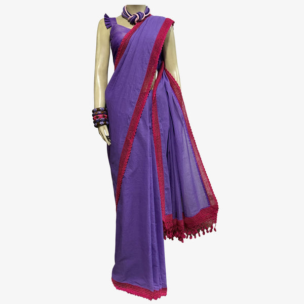 Paisley Purple & Raspberry Cotton With Crochet Sari