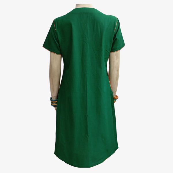 Green Colour V Neck A Line