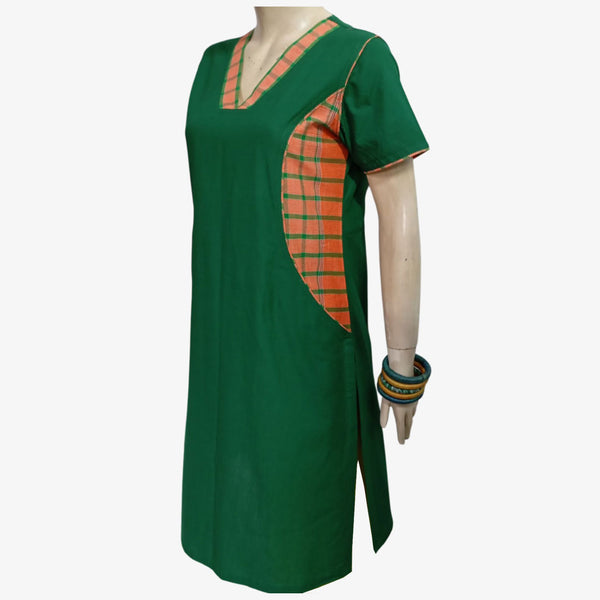 Green Colour V Neck A Line