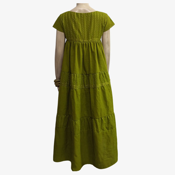 Cedar Green Colour Long Layered Dress