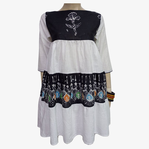Black & White Multi Colour Motifs Short Layered Dress