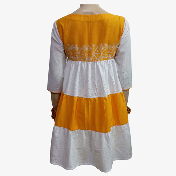 Cadmium Yellow & White Colour Short Layered Dress