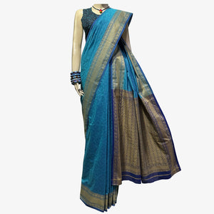 Bluejay & Curry Colour Special Belkuchi Sari with Blouse Piece