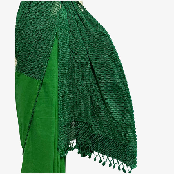 Parrot Green Colour Cotton with Crochet Sari