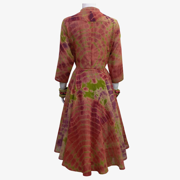 Shades of Red & Green Tie Dye Midi Dress