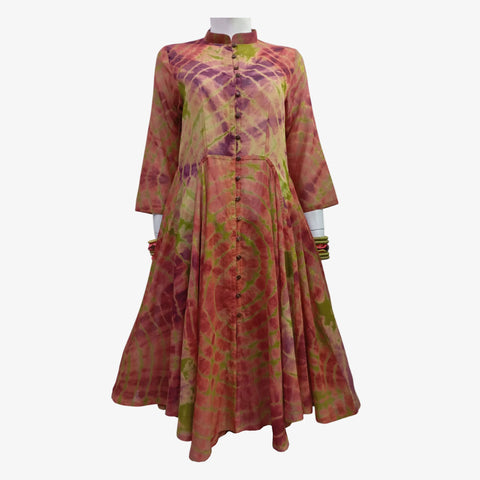 Shades of Red & Green Tie Dye Midi Dress