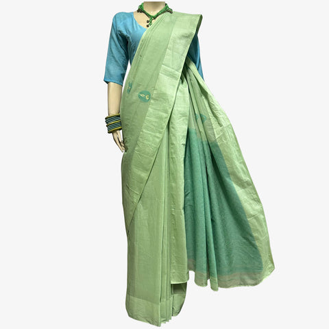 Gleam & Quiet Green, Arcadia Colour Special Belkuchi Sari with Blouse Piece
