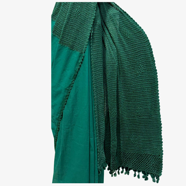 Pepper Green Colour Cotton with Crochet Sari