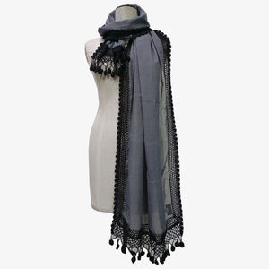 Grey & Black Cotton with Crochet Scarves