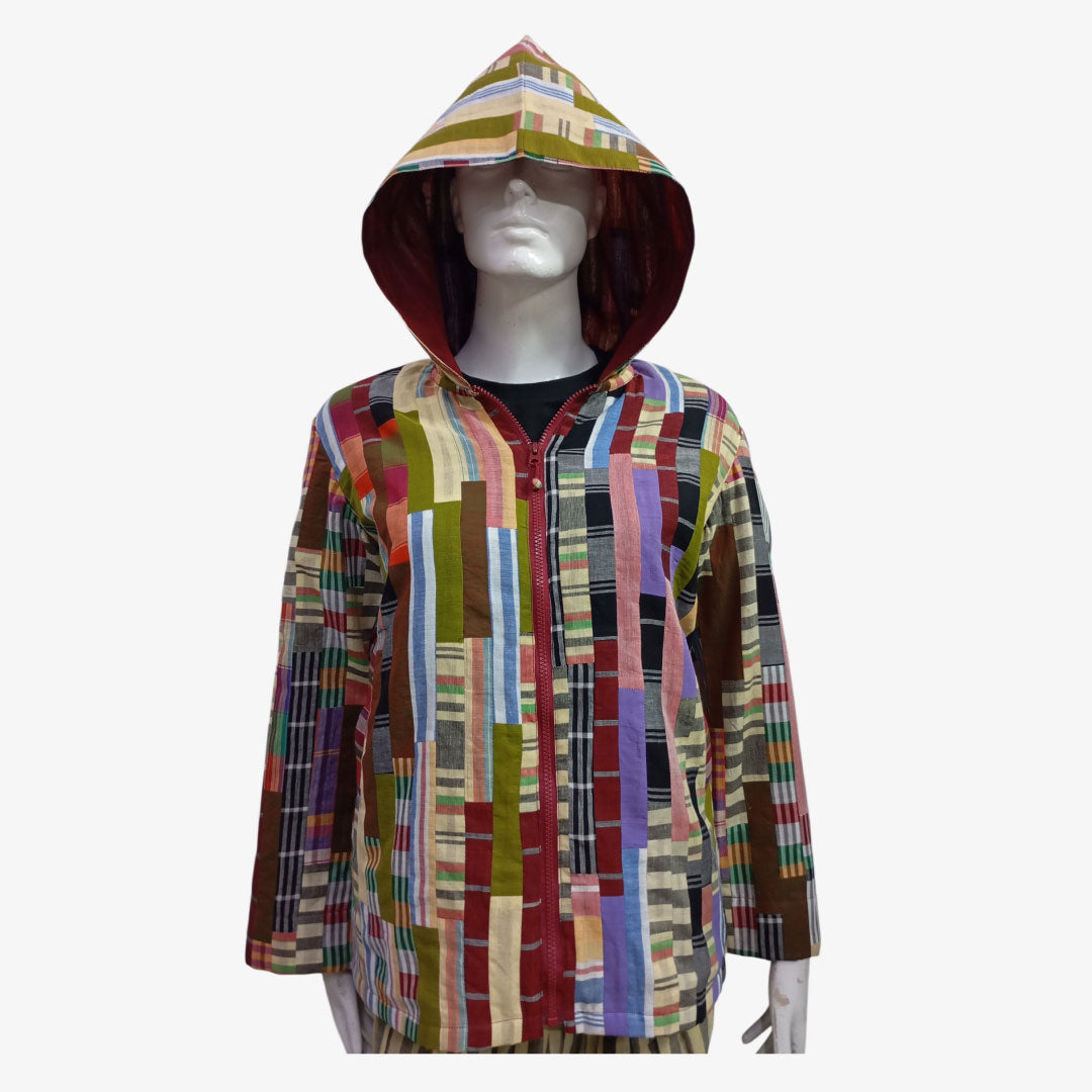 Front Zip Up Patch Hooded Jacket