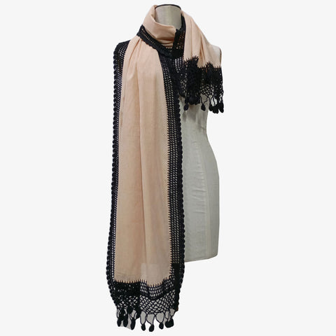 Appleblossom & Black Cotton with Crochet Scarves