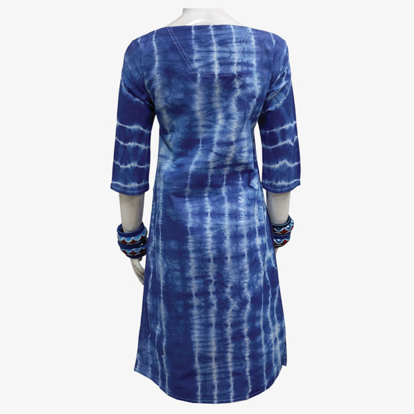 Shades of Blue Boat Neck Three Quarter Sleeves Tunic