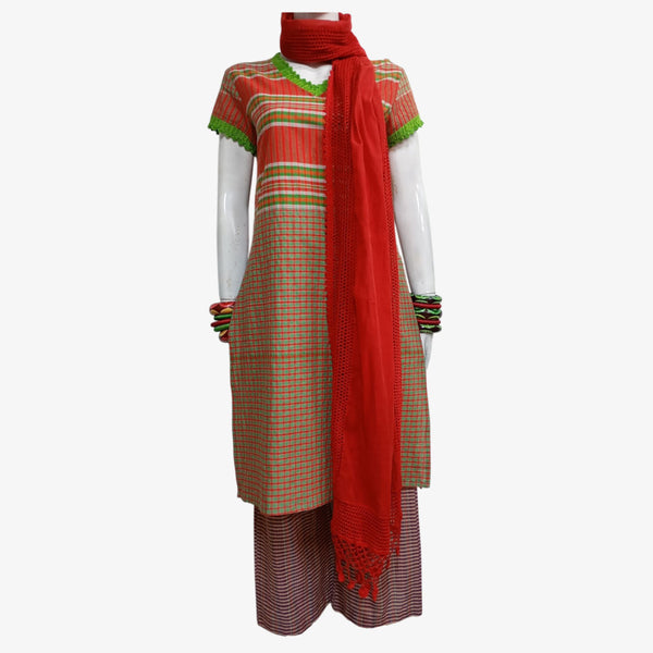 Multi Colour Artisan Gamcha Kameez with Crochet Touch