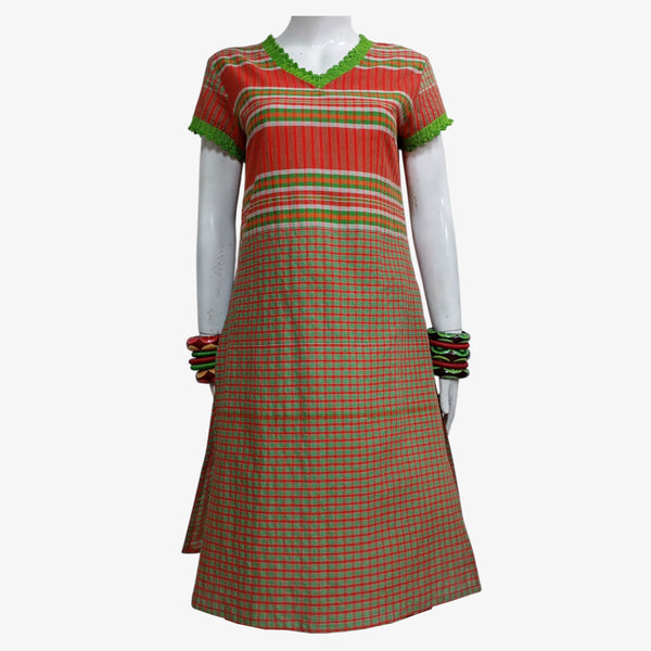 Multi Colour Artisan Gamcha Kameez with Crochet Touch