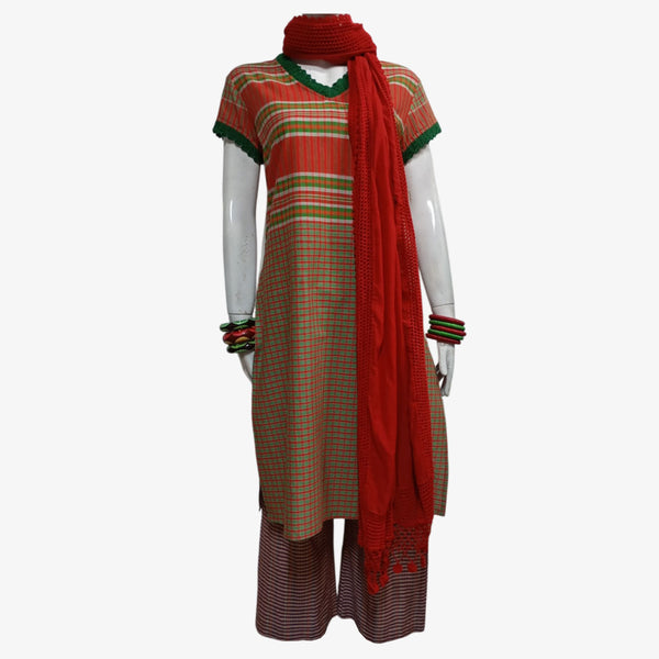Multi Colour Artisan Gamcha Kameez with Crochet Touch