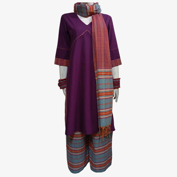Grape Juice Artisan Taater Kameez with Gamcha Touch