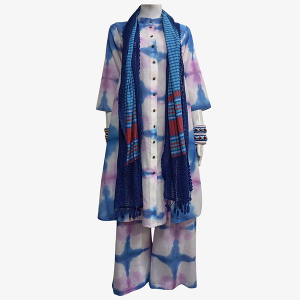 Blue, White & Pink Midi Tunic. Front Opening