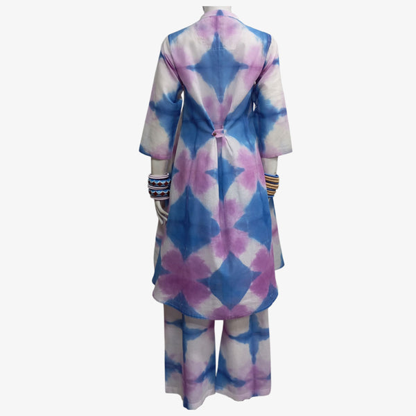 Blue, White & Pink Midi Tunic. Front Opening