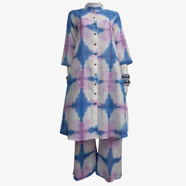 Blue, White & Pink Midi Tunic. Front Opening