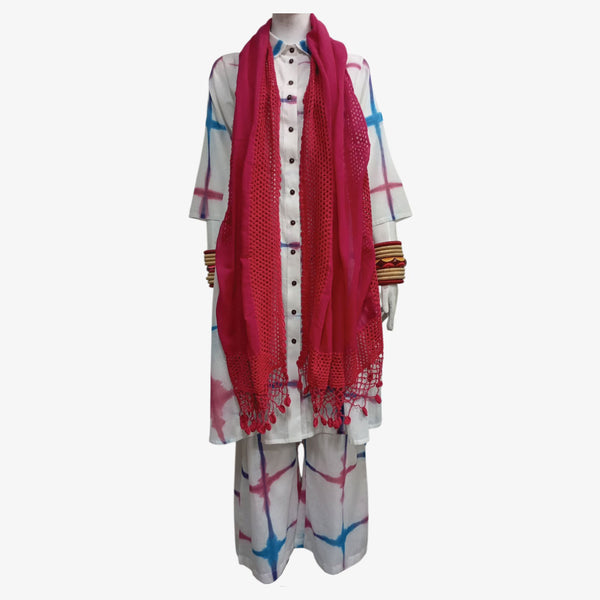 Shades of Red & Blue, White Midi Tunic