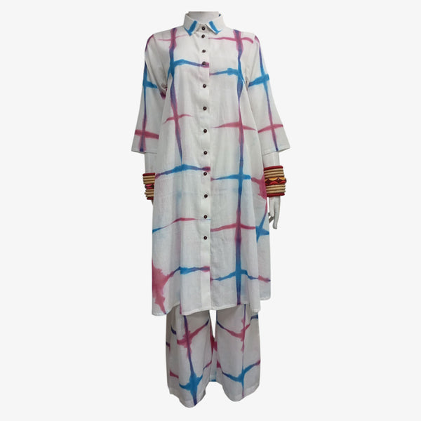 Shades of Red & Blue, White Midi Tunic