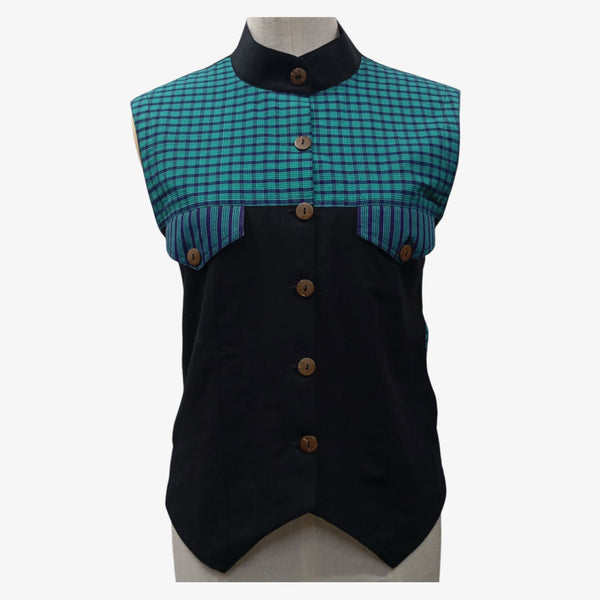 Black & Turquoise Ladies Waistcoat