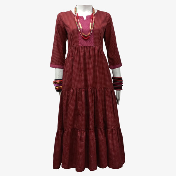Red & Black Check Midi Dress