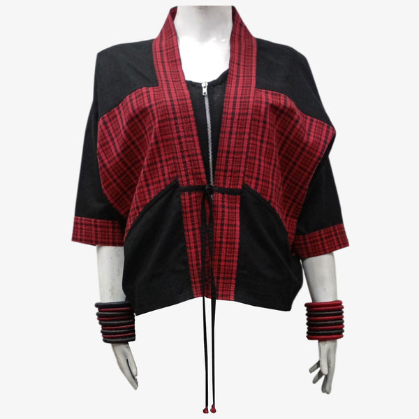 Red & Black Short Kimono Jacket