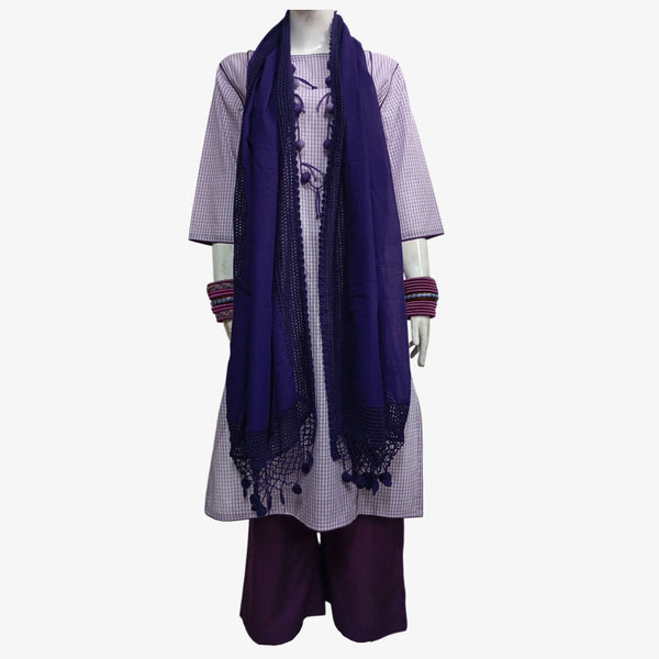 Purple & White Check Boat Neck Midi Tunic with Pockets