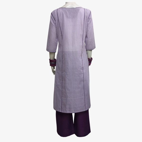 Purple & White Check Boat Neck Midi Tunic with Pockets