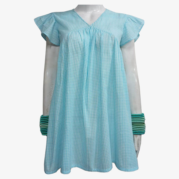 Turquoise & White Gingham Short Tunic