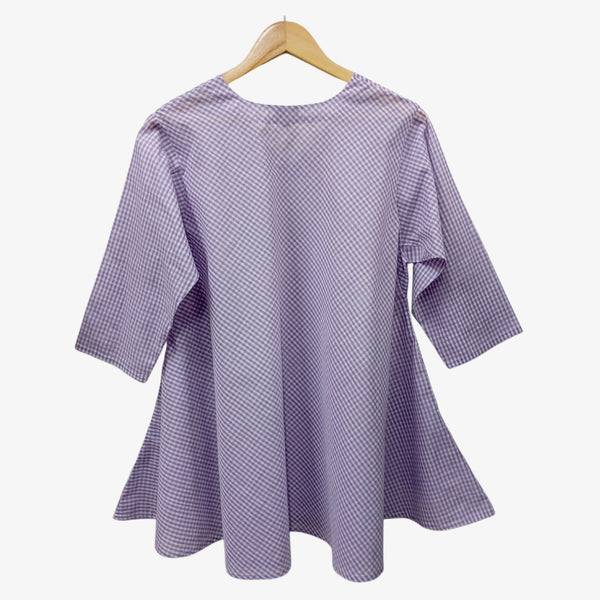 Purple & White Gingham A Line Tunic with Pockets