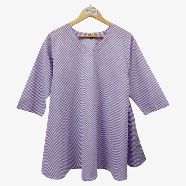 Purple & White Gingham A Line Tunic with Pockets