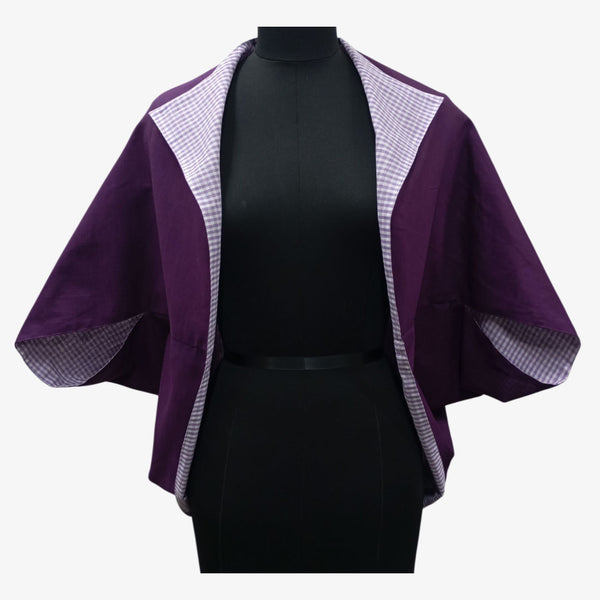 Purple & White Check and Deep Purple Reversible Cotton Flow Jacket