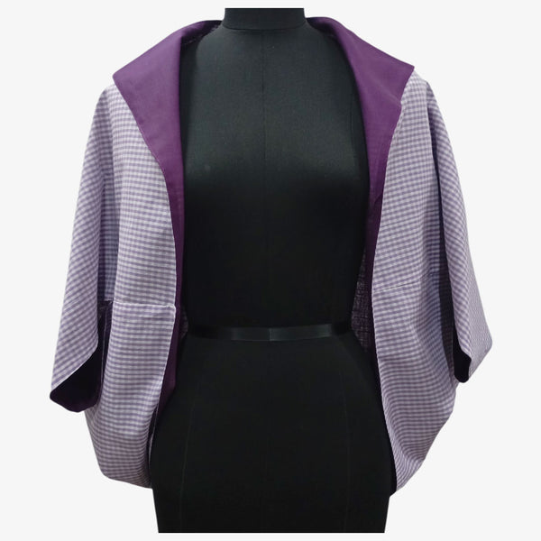 Purple & White Check and Deep Purple Reversible Cotton Flow Jacket