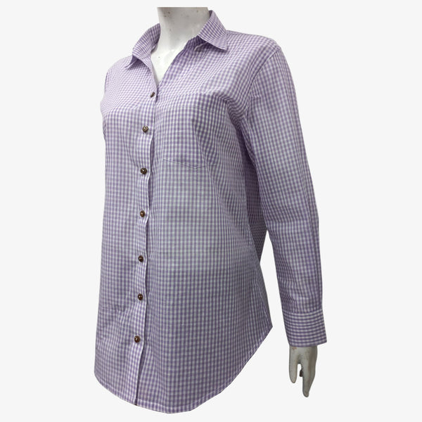 Purple & White Handwoven Cotton Gingham Long Shirt
