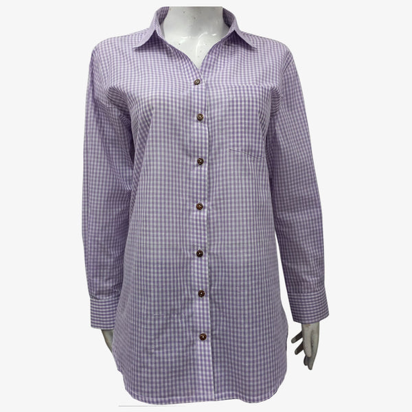 Purple & White Handwoven Cotton Gingham Long Shirt