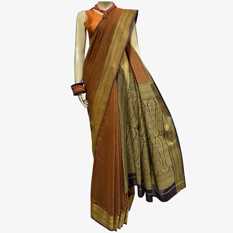 Rust & Curry Colour Special Belkuchi Sari with Blouse Piece