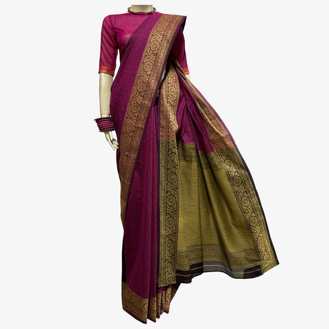 Red Bud & Curry, & Seal Brown Colour Special Belkuchi Sari with Blouse Piece