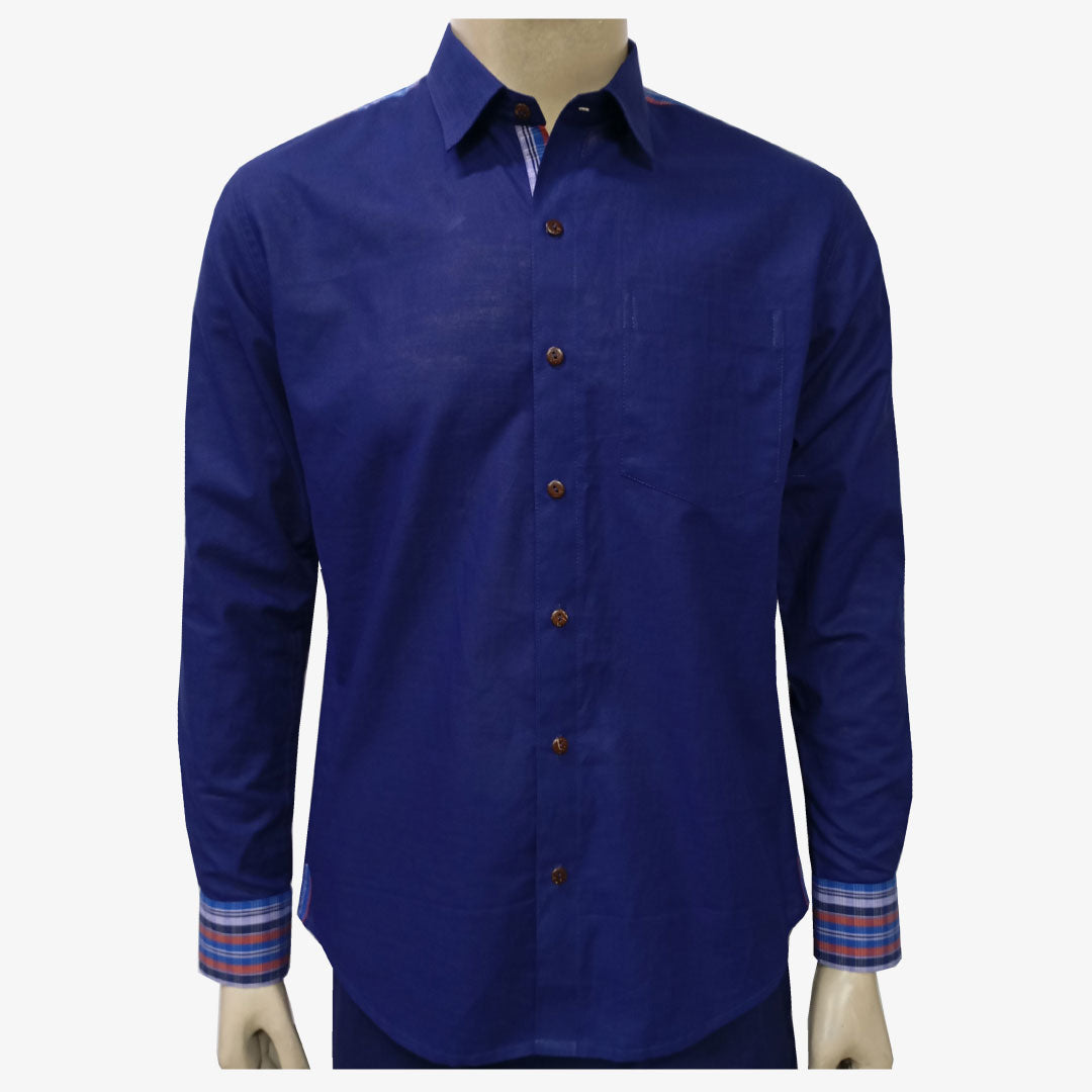 Indigo Blue with Multi colour Gamcha Check Full Sleeves Shirt