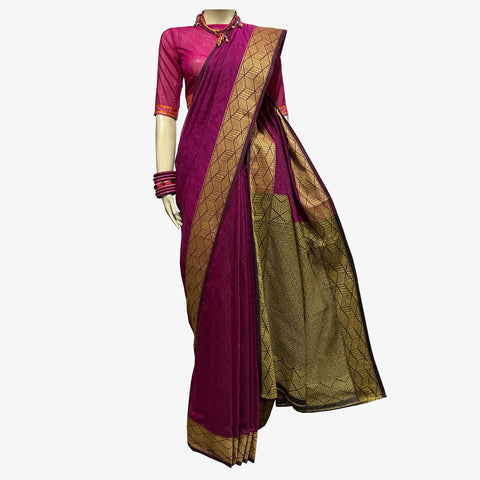 Red Bud & Seal Brown & Curry Colour Special Belkuchi Sari with Blouse Piece
