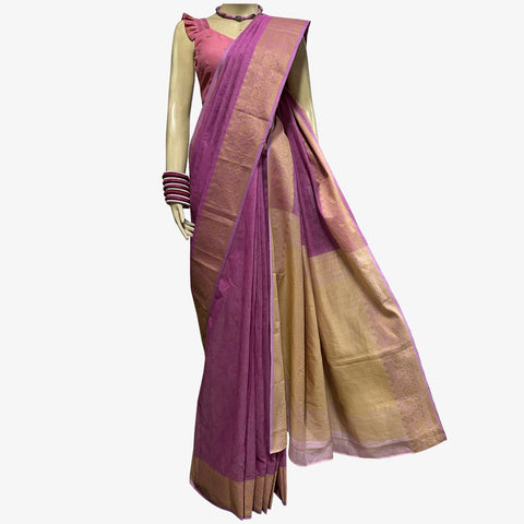 Aurora Pink & Honey Mustard & Pink Mist Colour Special Belkuchi Sari with Blouse Piece