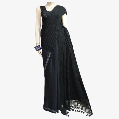 Black Cotton with Crochet Sari