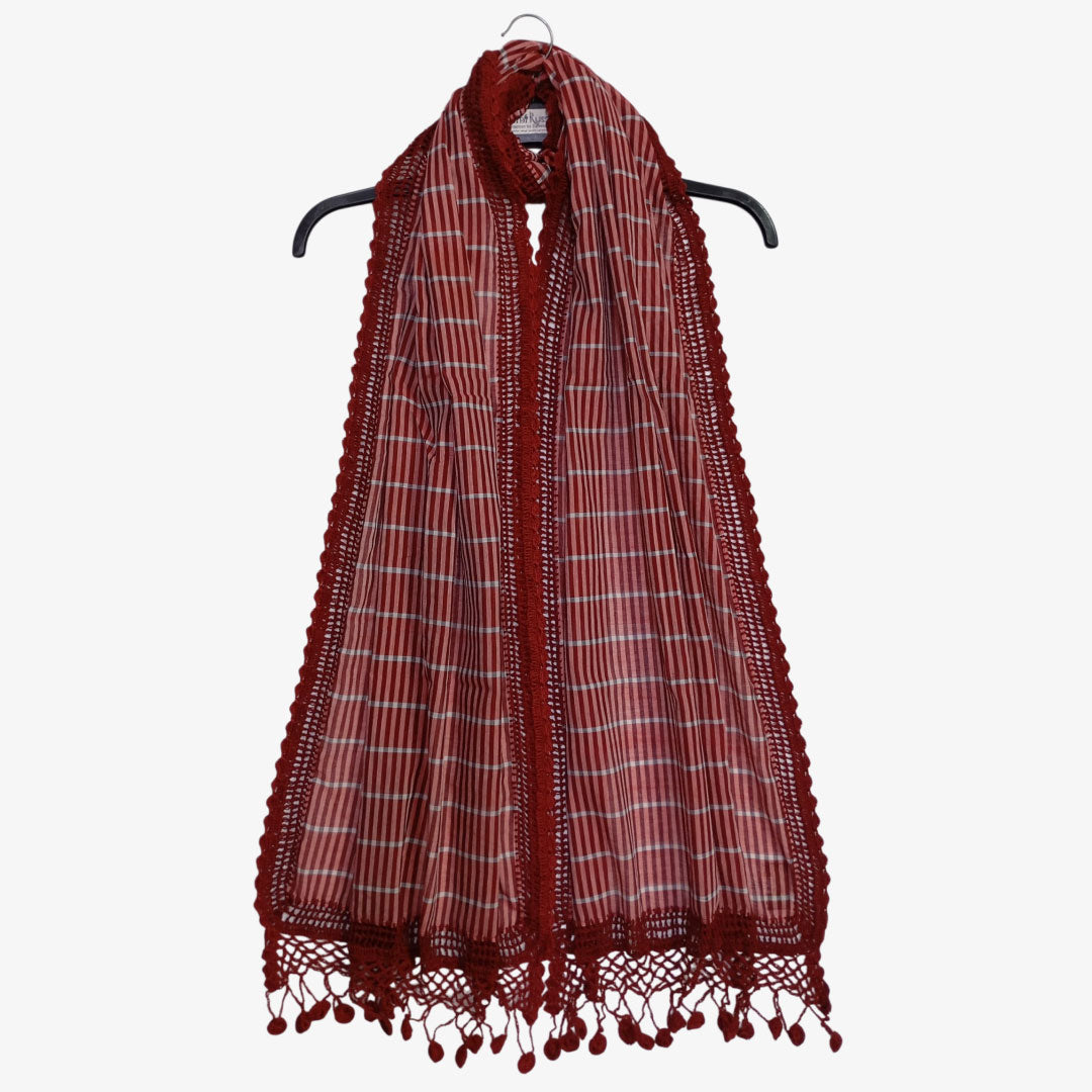 Pompeian Red Colour Cotton with Crochet Scarve