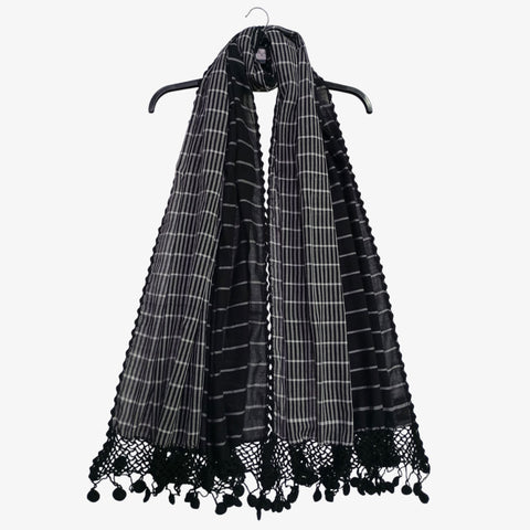 Black & Grey Colour Cotton with Crochet Scarves