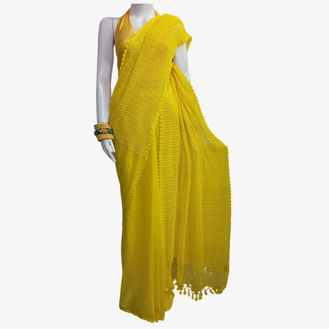 Yellow Colour Cotton with Crochet Sari