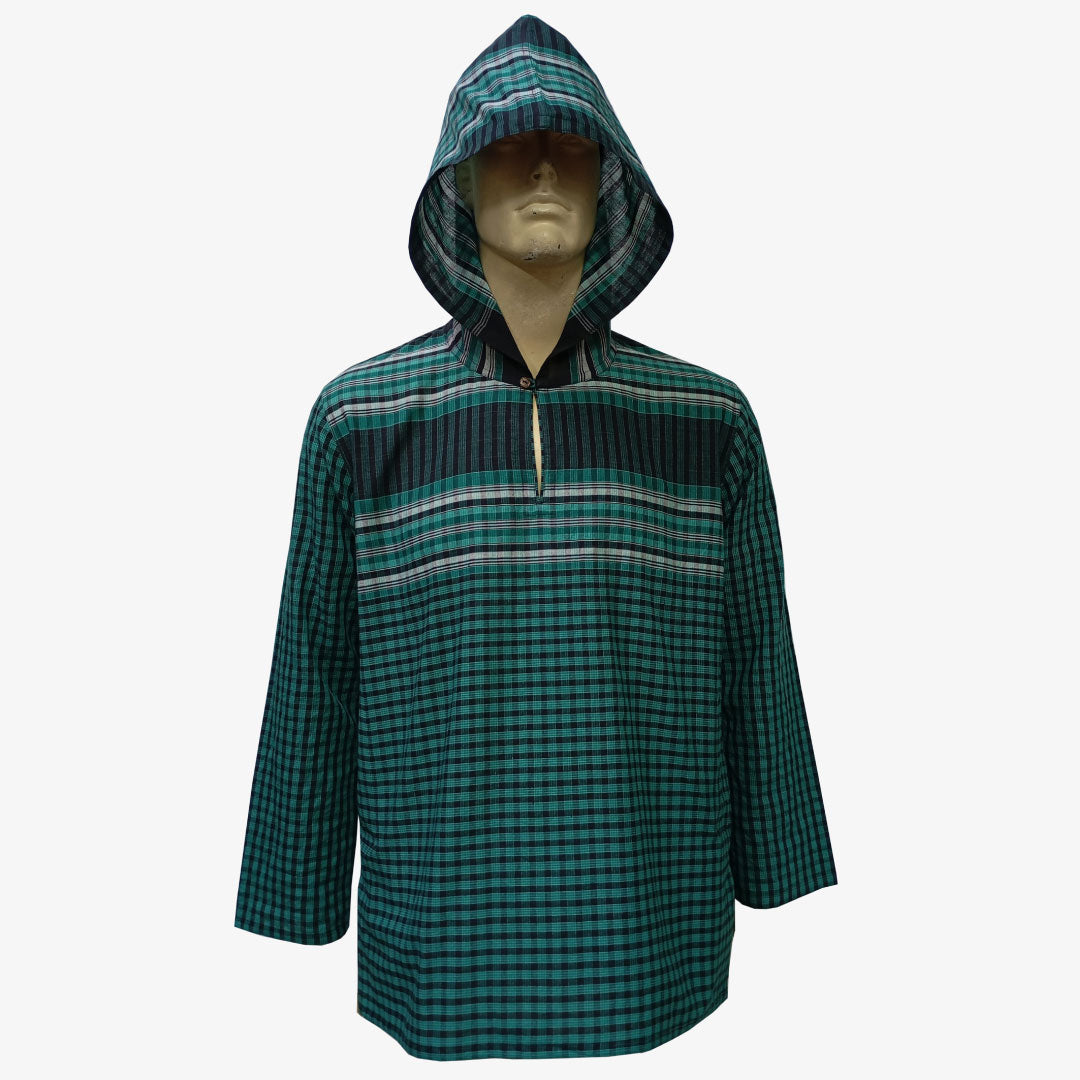 Green Colour Gamcha Check Hooded Full Sleeves Kurti