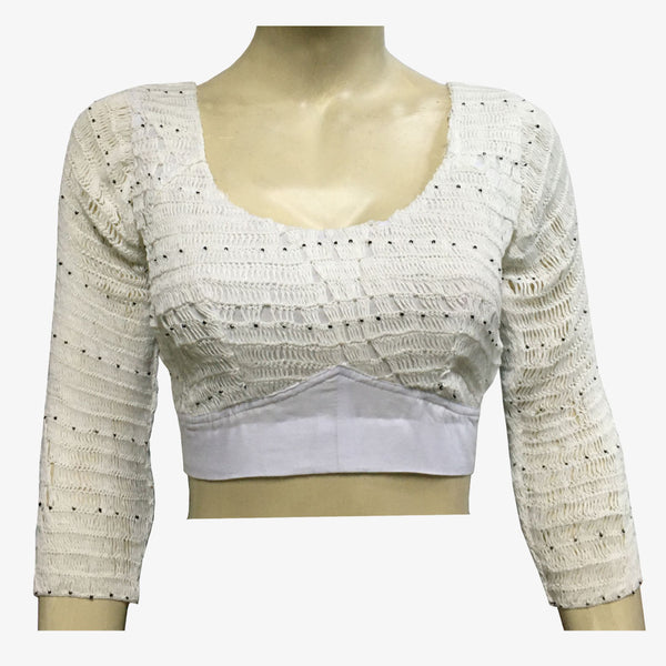 White Colour Crochet Adjustable Back Opening 3/4 Blouse