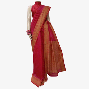 Rose Red Colour Belkuchi Sari with Blouse Piece