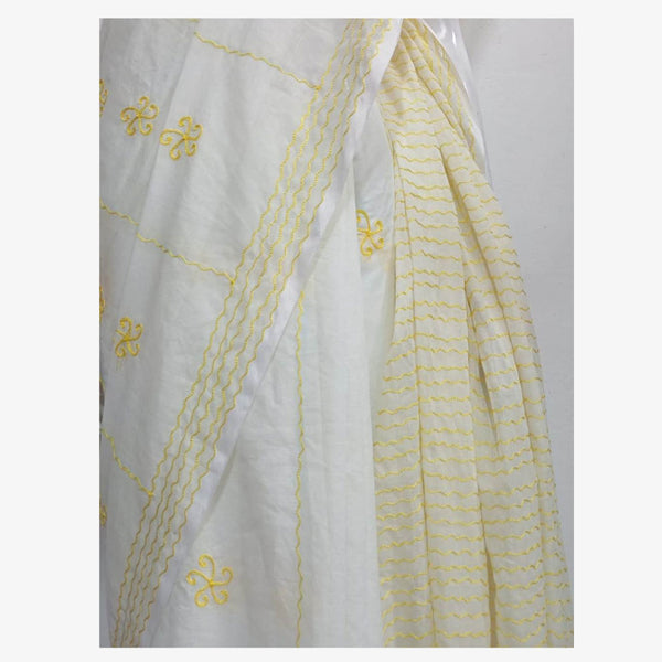 White Tangail Taater Sari with Embroidery
